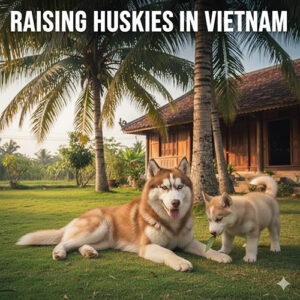 Hình ảnh hướng dẫn cách nuôi chó Husky ở Việt Nam: ăn gì, ở đâu mát mẻ và vận động thế nào cho đúng.