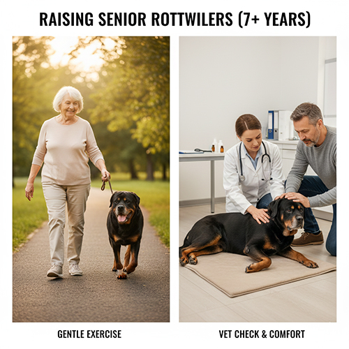 cách nuôi chó rottweiler già từ 7 tuổi trở lên với dinh dưỡng, vận động và chăm sóc sức khỏe