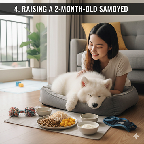 Cách nuôi chó Samoyed 2 tháng tuổi trong giai đoạn làm quen nhà mới