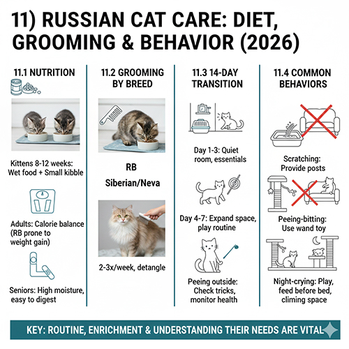 Hướng dẫn cách nuôi mèo Nga gồm dinh dưỡng, grooming theo giống và xử lý hành vi thường gặp