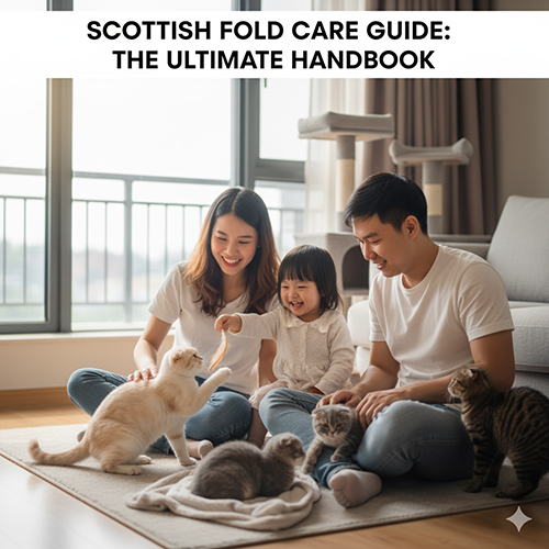 Gia đình vui đùa cùng ba bé mèo tai cụp trong phòng