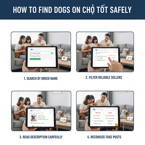 Hướng dẫn cách tìm chó cảnh trên Chợ Tốt an toàn cho người mới nuôi