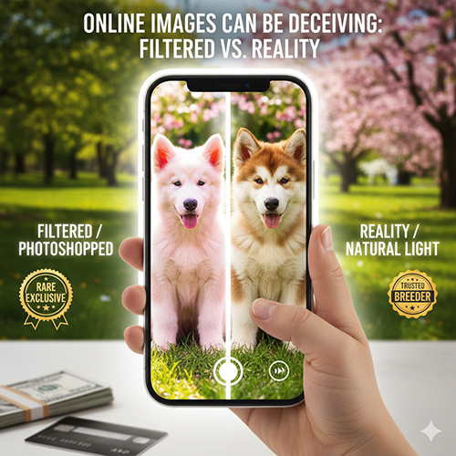 So sánh màu lông chó Alaska Malamute qua ảnh chỉnh màu và ánh sáng tự nhiên