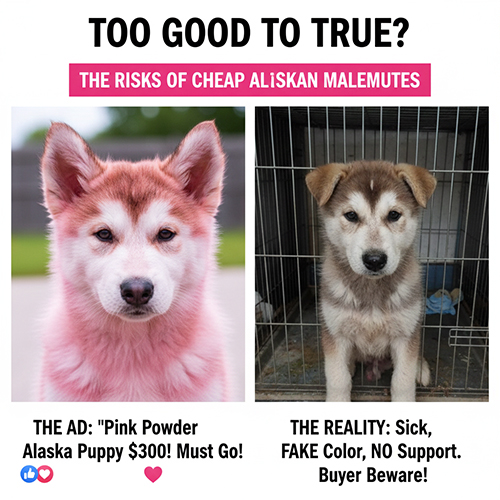 Cảnh báo bẫy mua chó Alaska hồng phấn giá rẻ với hình ảnh quảng cáo và thực tế khác xa
