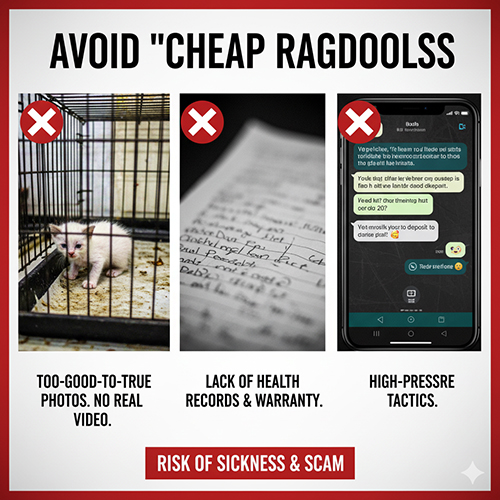 Cảnh báo rủi ro khi mua mèo Ragdoll giá rẻ với các dấu hiệu đỏ như ảnh không thật, không có sổ tiêm và ép cọc