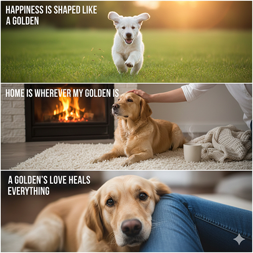 Hình chó Golden Retriever với ba khoảnh khắc kèm caption dễ thương và ấm áp