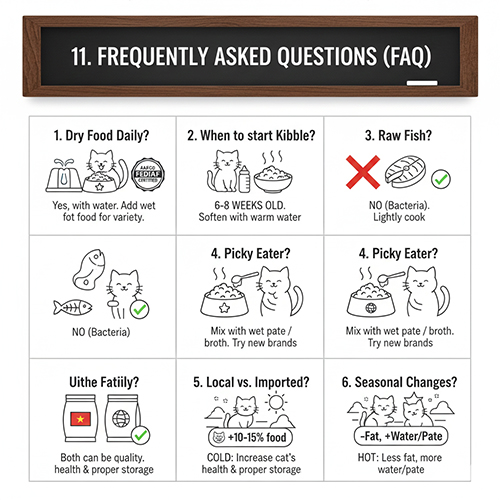 Câu hỏi thường gặp về thức ăn cho mèo, hạt khô, pate và khẩu phần ăn