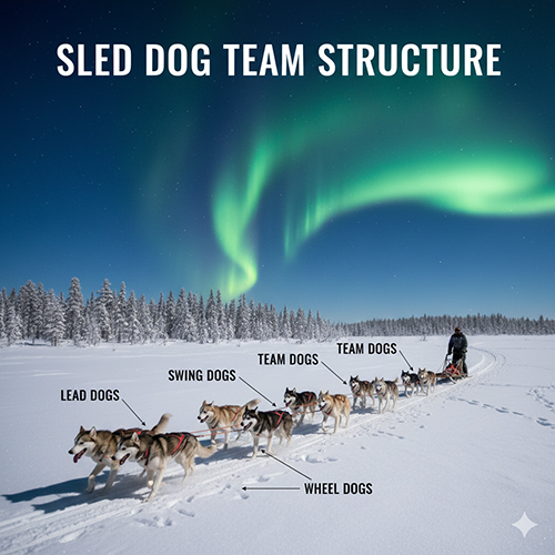 Cấu trúc đội hình chó kéo xe trượt tuyết với lead swing team wheel