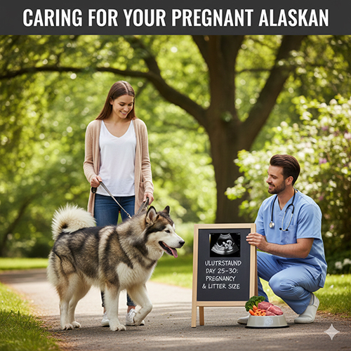 Chăm sóc chó Alaska Malamute mang thai với chế độ ăn uống vận động và khám thai