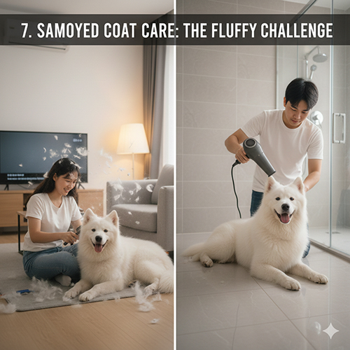 Chăm sóc lông cho chó Samoyed bằng chải lông và sấy khô đúng cách