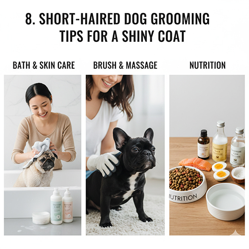 Hình ảnh hướng dẫn chăm sóc chó cảnh lông ngắn gồm tắm rửa, chải lông và dinh dưỡng