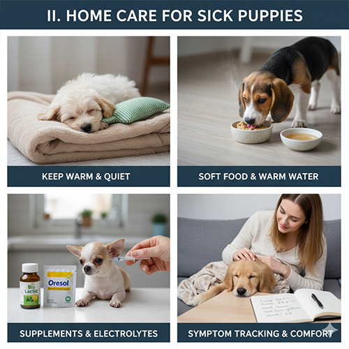 Cách chăm sóc chó con bị ốm tại nhà đúng cách và an toàn