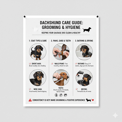 Cách chăm sóc chó Lạp xưởng gồm lông, móng, tai, răng và tắm sấy đúng cách