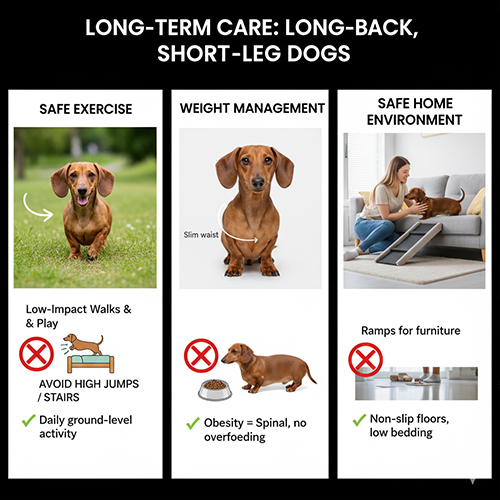 Cách chăm sóc chó lưng dài thân dài chân ngắn để bảo vệ cột sống và sống khỏe lâu dài