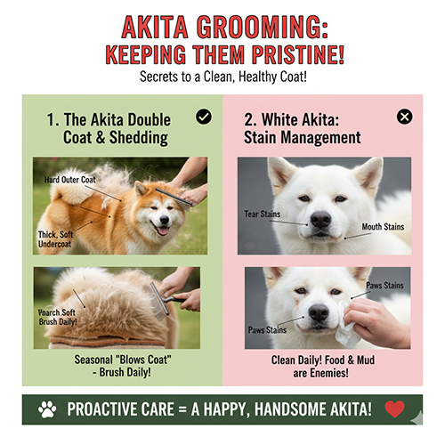 Hướng dẫn chăm sóc lông Akita Inu với lớp lông kép và mẹo giữ lông trắng luôn sạch