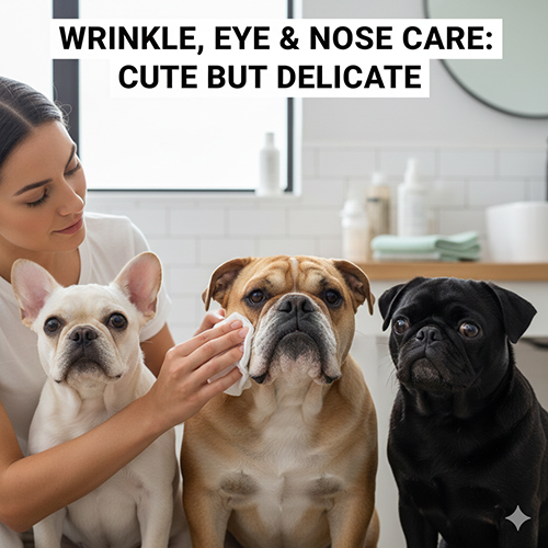Chăm sóc nếp nhăn mắt và mũi cho chó mặt xệ để phòng viêm da và khó thở