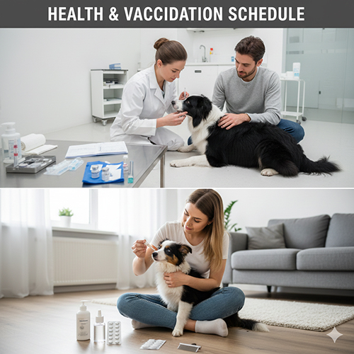 bác sĩ thú y khám và tiêm phòng cho chó border collie minh họa chăm sóc sức khỏe định kỳ