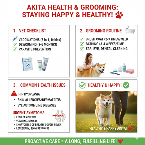 Chăm sóc sức khỏe và lông cho chó Akita
