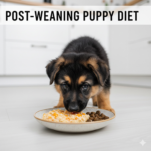 Chế độ ăn cho chó Becgie con sau cai sữa từ 6 đến 8 tuần tuổi với thức ăn mềm dễ tiêu