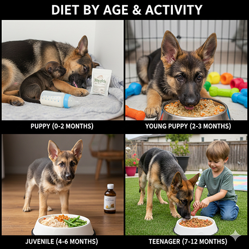 Chó Becgie Đức ở các giai đoạn tuổi khác nhau với chế độ ăn phù hợp từ sơ sinh đến trưởng thành