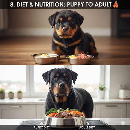 Chế độ ăn cho chó Rottweiler từ cún con đến trưởng thành