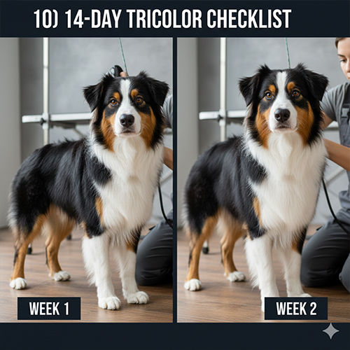 Checklist 14 ngày chăm sóc chó tricolor giúp giữ trắng sạch đen sâu và tan ấm rõ ràng