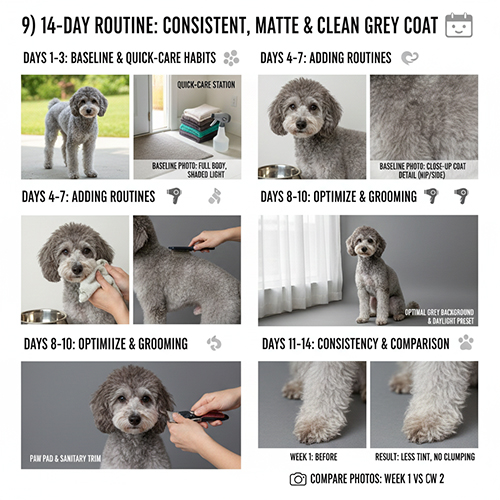 Checklist 14 ngày chăm sóc chó xám giúp lông đều màu, lì và sạch