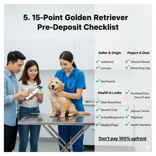 Checklist 15 điểm cần kiểm tra trước khi đặt cọc mua chó Golden Retriever tại phòng khám thú y