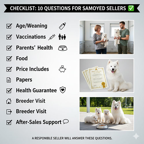 Checklist 10 câu hỏi cần hỏi người bán Samoyed trước khi chốt giá