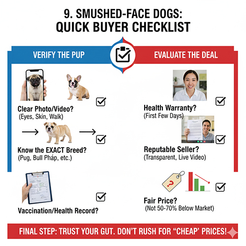 Checklist kiểm tra trước khi chốt giá chó mặt xệ gồm giống sức khỏe người bán và giá