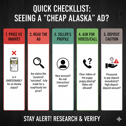 Checklist kiểm tra tin rao chó Alaska giá rẻ có uy tín hay không