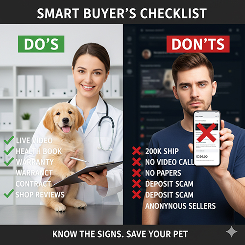 Hình checklist nhanh phân biệt mua chó con giá rẻ an toàn và rủi ro