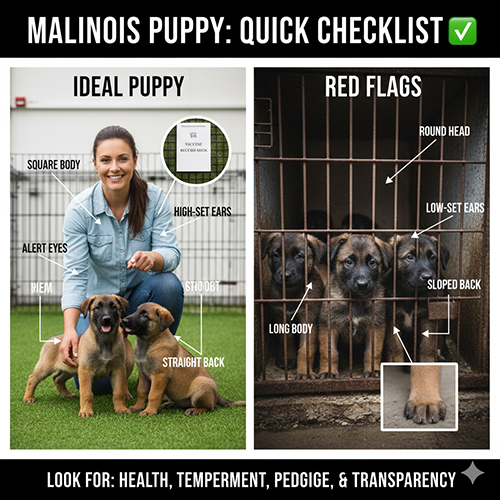 Checklist so sánh chó Becgie Bỉ con đạt chuẩn và chó con có dấu hiệu lai hoặc lỗi form