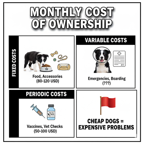 Chi phí nuôi chó Border Collie mỗi tháng: thức ăn, phụ kiện, vaccine và rủi ro phát sinh