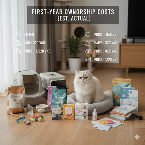 Chi phí sở hữu mèo Ba Tư trong năm đầu – đồ dùng, thức ăn, cát, thú y và grooming