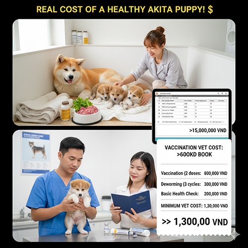 Ảnh minh họa chi phí thực tế để nuôi và chăm sóc một bé Akita con khỏe mạnh