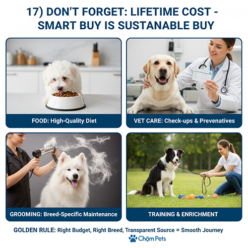 Các khoản chi phí trọn đời khi nuôi chó cảnh gồm ăn uống y tế grooming và huấn luyện