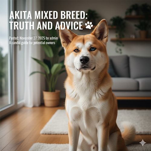 Chó Akita lai ngồi trong phòng khách, ánh sáng tự nhiên, biểu cảm điềm tĩnh