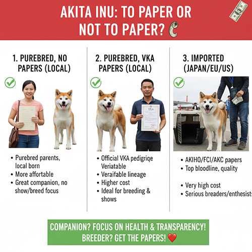 Chó Akita thuần chủng có cần giấy hay không và sự khác nhau giữa Akita không giấy, Akita có giấy VKA và Akita nhập