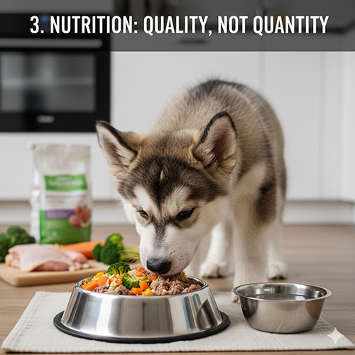Chó Alaska 3–6 tháng tuổi ăn uống đủ chất không nhồi khẩu phần