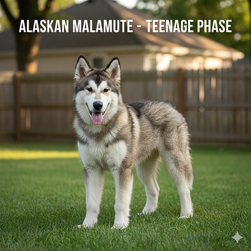 Chó Alaska 3–6 tháng tuổi giai đoạn dậy thì bắt đầu dựng form và thay lông