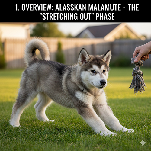 Chó Alaska 3–6 tháng tuổi giai đoạn giãn khung xương phát triển chiều cao