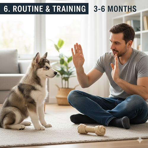 Chó Alaska 3–6 tháng tuổi huấn luyện nếp sống và lệnh cơ bản