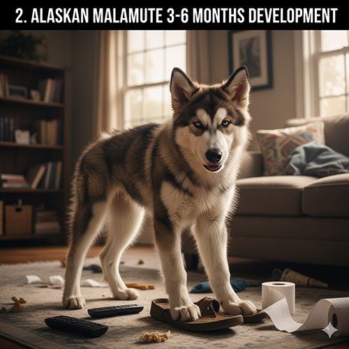 Chó Alaska 3–6 tháng tuổi phát triển giai đoạn giãn khung và dậy thì sớm