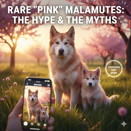 Chó Alaska Malamute hồng phấn với tông lông sáng dưới ánh nắng