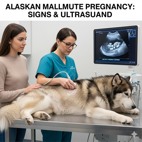 Chó Alaska Malamute mang thai được siêu âm kiểm tra tại phòng khám thú y
