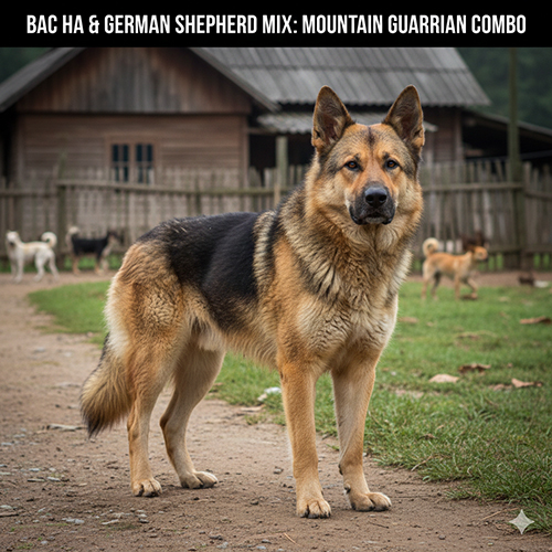 Chó Bắc Hà lai Becgie Đức với thân hình to khỏe, lông dày, dáng đứng cảnh giác, phù hợp giữ nhà và nuôi sân vườn