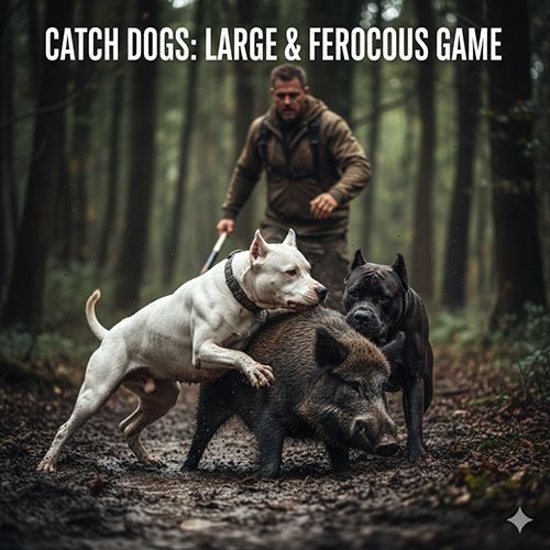 Ảnh chó bắt mồi catch dogs ghì giữ lợn rừng trong rừng, minh họa nhóm chó chuyên săn thú lớn và hung dữ