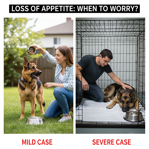 So sánh chó Becgie bỏ ăn nhẹ và bỏ ăn nặng kèm dấu hiệu xuống sức