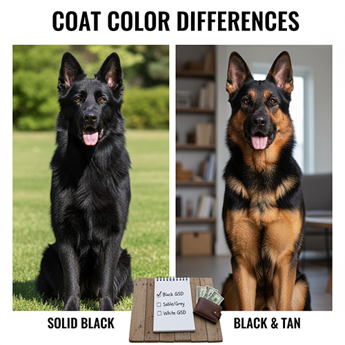 Ảnh so sánh chó Becgie đen tuyền và Becgie đen pha vàng trong cùng bố cục